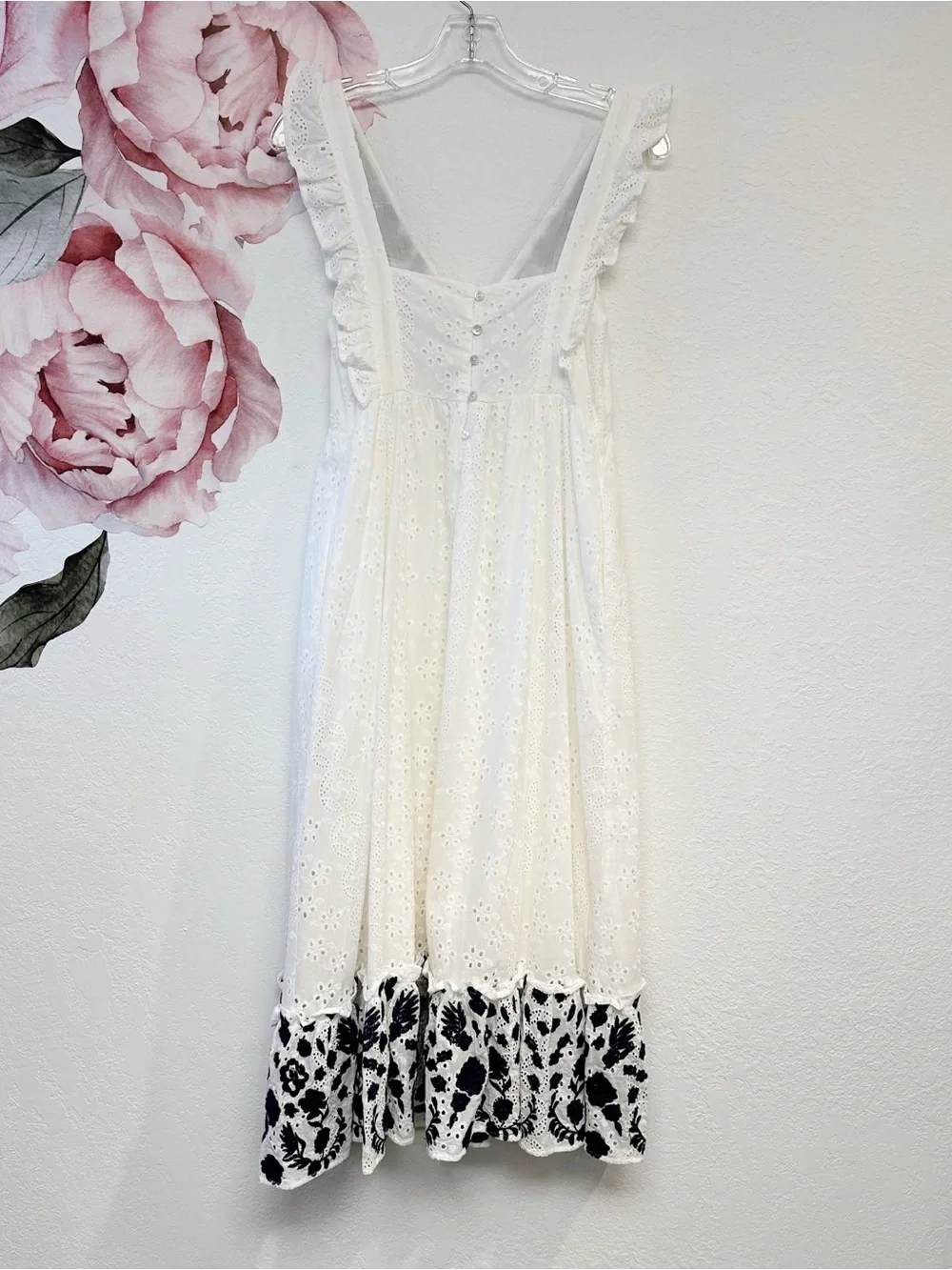 Allison New York Anthropologie white Eyelet Navy Embroidered Midi Dress XSmall - Picture 9 of 14